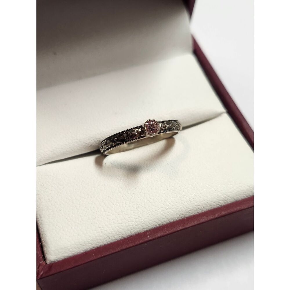 Sterling Silver Pink Glass Stone Stacking Band Ring 6.75